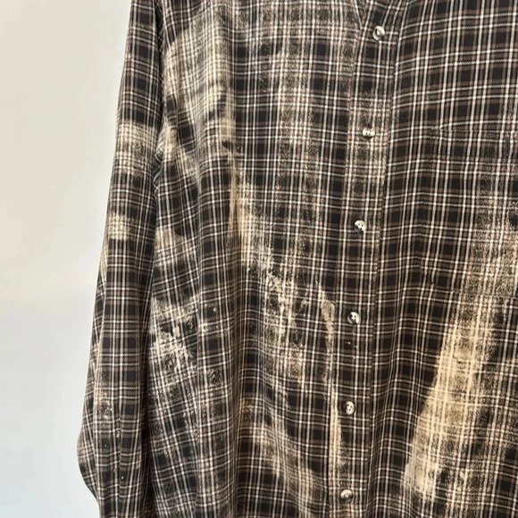 Franklin Flannels Upcycled Bleached Button
Down Flannel Size L Brown/Black/Cream - Picture 5 of 8